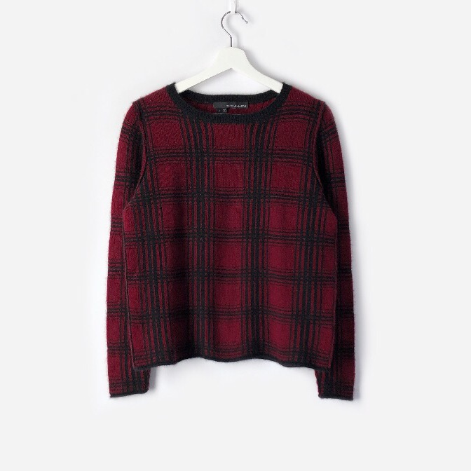 360cashmere Paloma Oxblood Plaid Pullover Sweater